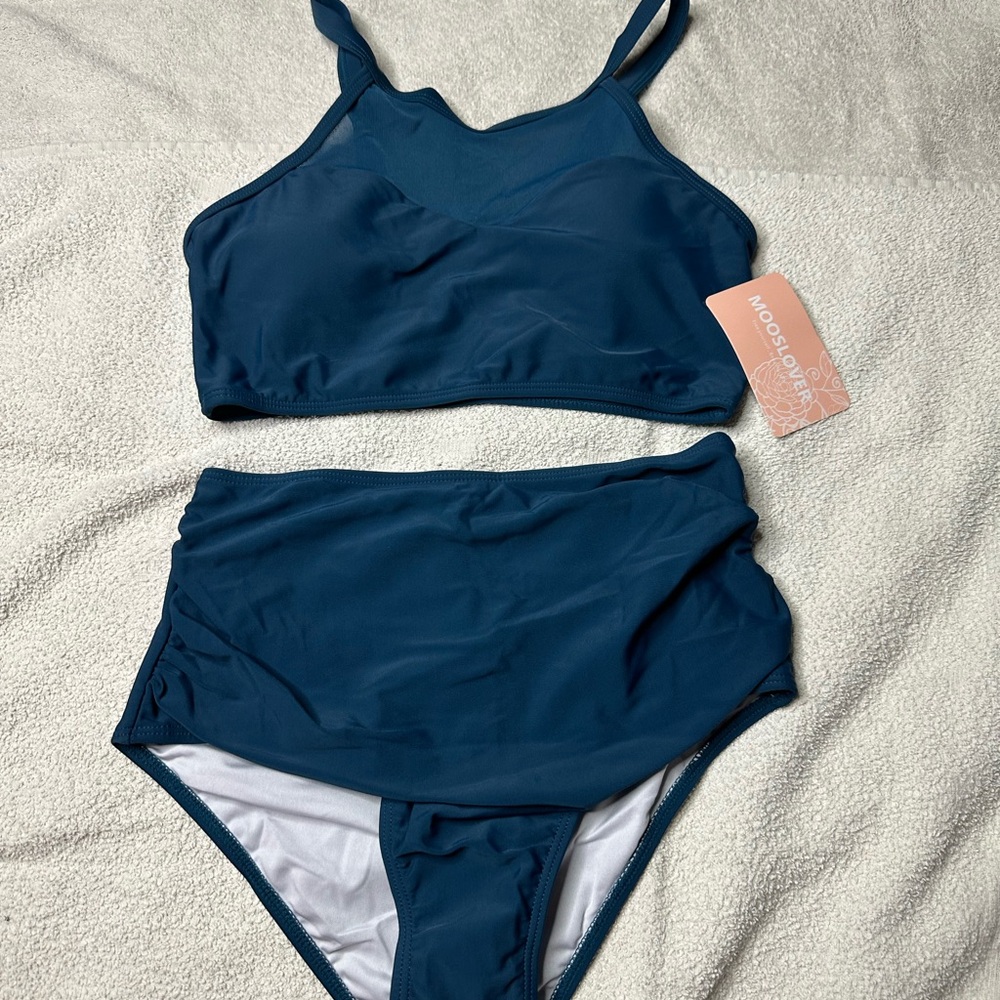 Mooslover Women’s  High Neck Mesh Bikini High Waisted Size Small